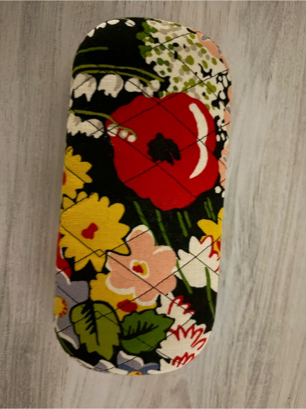 Vera Bradley Quilted Eyeglass Sunglass Case in Black w/ Multicolor Floral Design